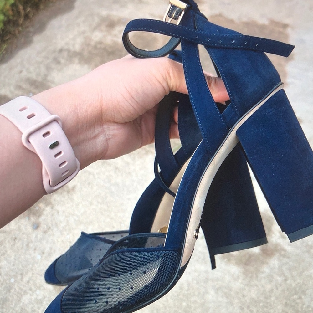 Sarah Flint Black Pointed-Toe Ankle-Strap Heels with Polka-Dot Mesh - Picture 2 of 12